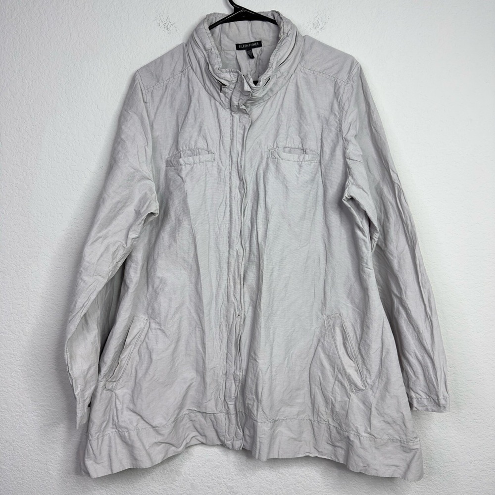 Eileen Fisher Jacket Womens XL Grey Convertible‎ Zip Casual Utility Windbreaker
